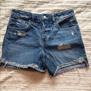Express Blue Jean Shorts with Distressed Raw Hem